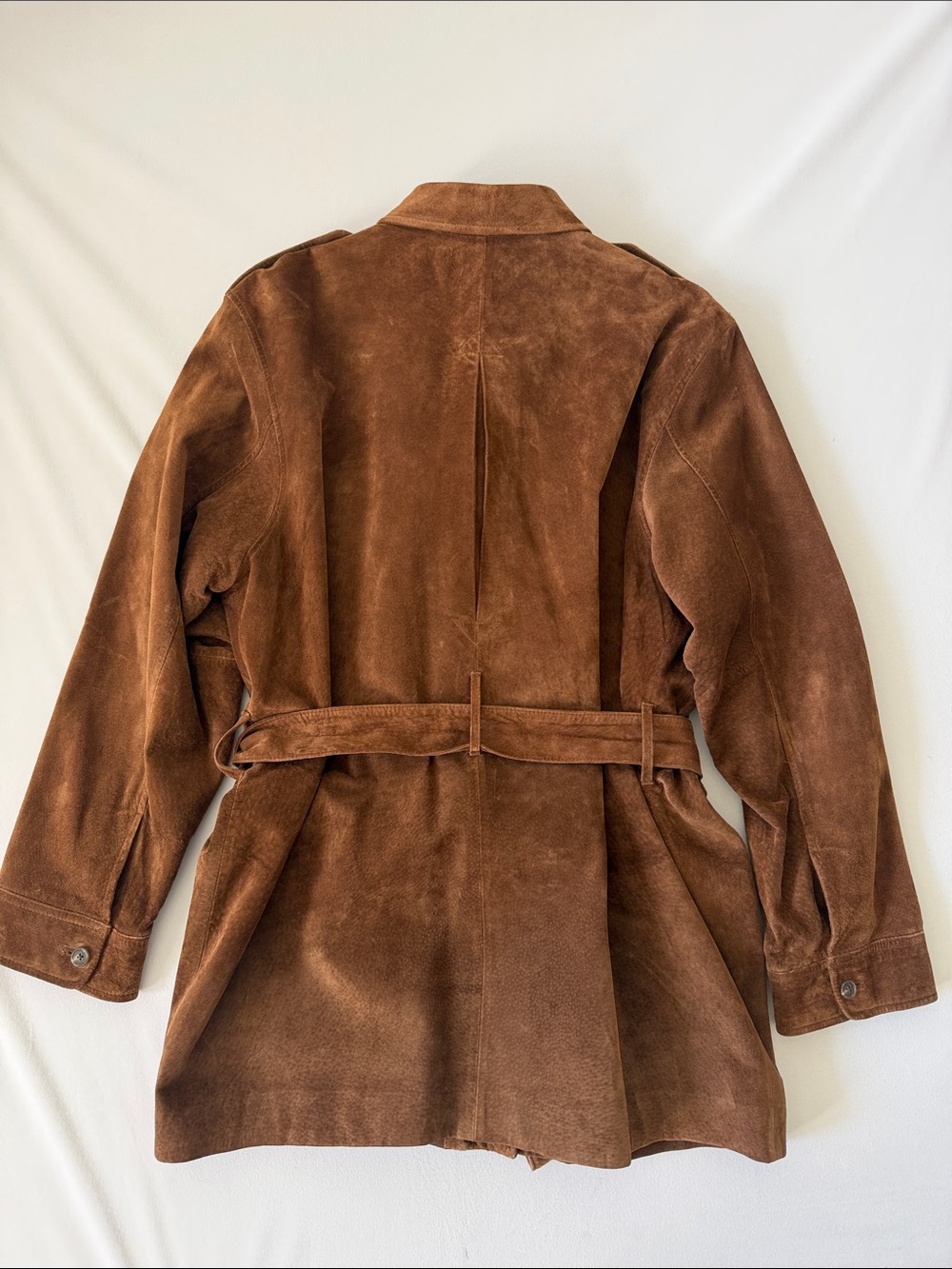 Lauren Ralph Lauren Suede Safari Jacket Belted Brown Cognac Utility Coat Size L - Picture 5 of 11